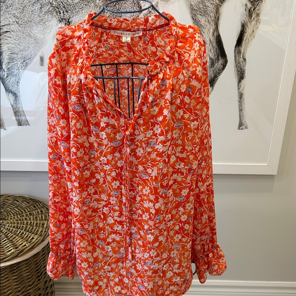 Orange and violet blue floral spring blouse size small never